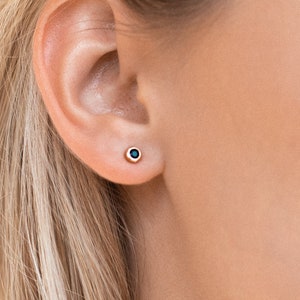Black Diamond Stud Earrings for Minimalist Look • Dainty Diamond Earrings • Perfect to Pair with any of Your Sets • ER037