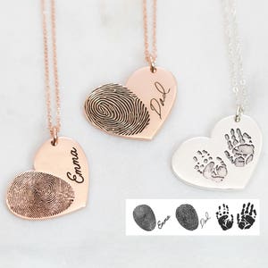 Actual Fingerprint Necklace Engraved Fingerprint Handwriting Jewelry Custom Heart Charm Memorial Necklace Personalized Gift NM32 image 6