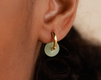 Jade Hoop Earrings by Caitlynminimalist • Green Jade Huggie