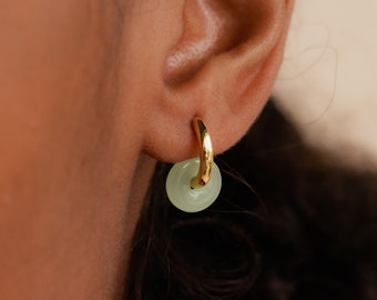 Jade Hoop Earrings by CaitlynMinimalist • Green Jade Huggie Earrings • Gold Hoop Earrings • Best Friend Gift, Perfect Gift for Her • ER332