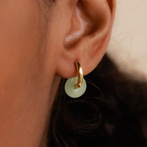 Jade Hoop Earrings by CaitlynMinimalist • Green Jade Huggie Earrings • Gold Hoop Earrings • Best Friend Gift, Perfect Gift for Her • ER332