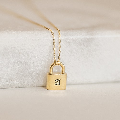 Initial Padlock Necklace the Lock Initial Pendant Necklace Etsy