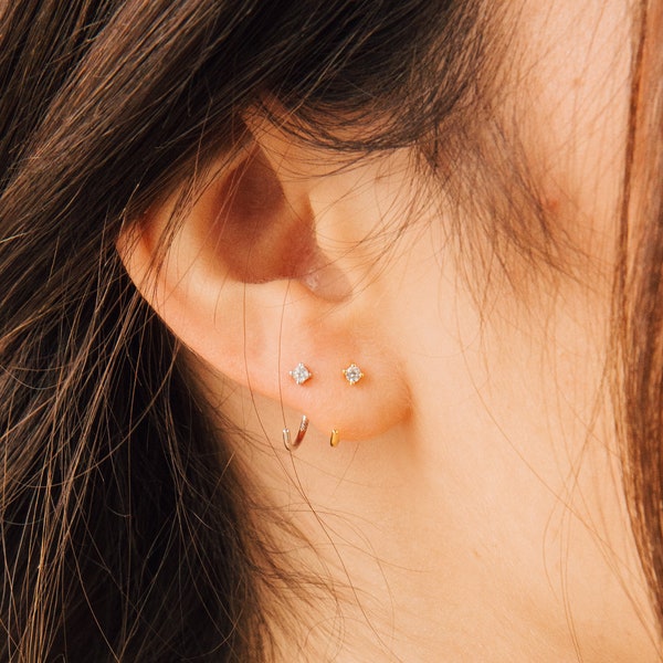 Dainty 1.5mm Diamond Threaders by Caitlyn Minimalist • Mini Huggie Hoops • Diamond Earrings • Minimalist Earrings • ER096