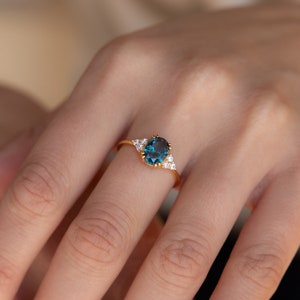 Blue Topaz Diamond Ring by Caitlyn Minimalist • Vintage Inspired Gold Engagement Ring • Diamond Promise Ring • Anniversary Gift • RR105