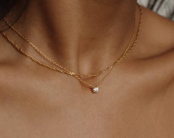 Verfijnde diamanten halsketting van Caitlyn Minimalist • Zwevende diamanten solitaire halsketting • Sieraden voor bruidsmeisjes • Jubileumcadeau voor haar • NR048