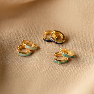 Opal Inlay Huggie Earrings Set by Caitlyn Minimalist • Dainty White Opal Earrings • Blue & Green Gemstone Hoops • Gifts for Wife • ER212