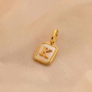 Mother of Pearl Initial Charm by Caitlyn Minimalist Vintage-Style Pearl Pendant in Gold Dainty Pearl Jewelry Gift for Mom XR020 image 2