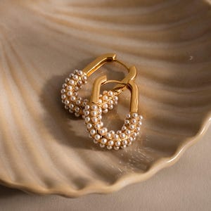 Pearl Cluster Link Hoops by Caitlyn Minimalist • Statement Bridal Pearl Earrings • ER824
