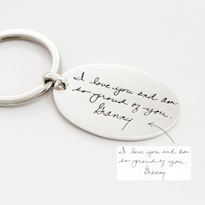 Engraved Actual Handwriting Keychain • Custom Quote Keychain • Hand Stamped Keepsake Jewelry • Dainty Grandpa Gift • CM26