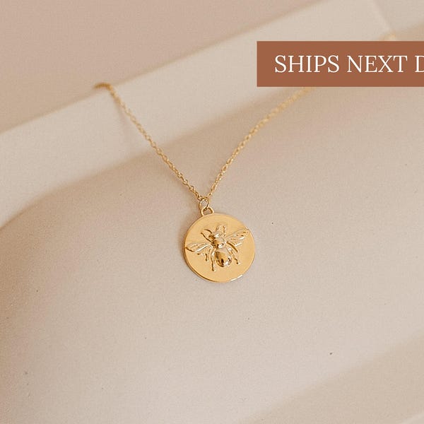 Bee Coin Pendant Necklace • Honey Bee Necklace • Bee Jewelry • Minimalist Coin Necklace • Bridesmaid Gifts • Gift for Her • NR022