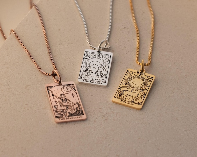 Tarot Necklace by CaitlynMinimalist • Dainty Tag Pendant Necklace in Box Chain Style • Spiritual Jewelry • Best Friend Gift • NM96