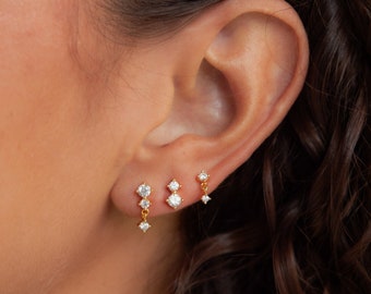 Juego de 3 aretes colgantes de diamantes de Caitlyn Minimalist • Juego de aretes apilables que no coinciden • Aretes • Regalo de dama de honor para ella • ER372