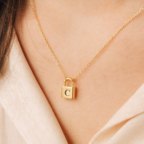 Initial Padlock Necklace the Lock Initial Pendant Necklace Etsy