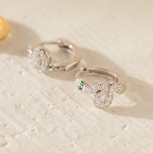 Diamond Snake Hoops by Caitlyn Minimalist • Dainty Huggie Earrings • Statement Emerald Charm Earrings • Silver Jewelry • Sister Gift • ER245