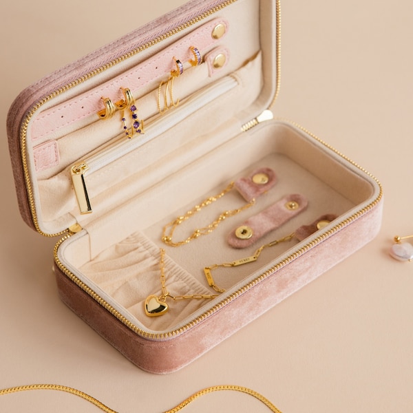 Pink Velvet Jewelry Case by Caitlyn Minimalist • Minimalist Travel Jewelry Box • Delicate Keepsake Box • Birthday Gift for Friend • XR012