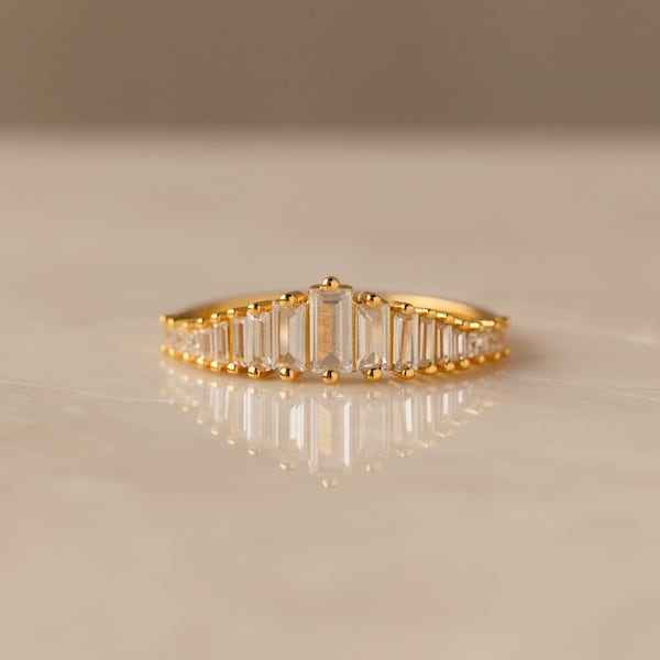 Art Deco Diamond Ring by Caitlyn Minimalist • Vintage Style Cocktail Ring in Gold • Crystal Chandelier Engagement Ring, Gift for Her • RR106