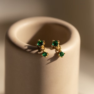 Dangling Birthstone Studs by Caitlyn Minimalist • Dainty Gemstone Drop Earrings • Wedding Jewelry • Personalized Gift for Mom • ER382
