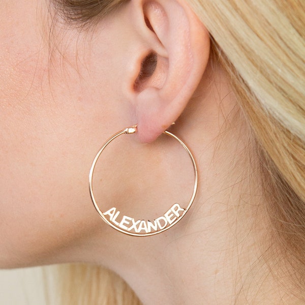 Custom Name Hoops • Large Hoop Earrings in Sterling Silver, Gold and Rose Gold • Name Earrings • Personalized Gift for Her • CH52F30