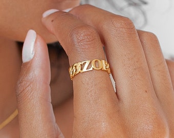 Curb Chain Name Ring by CaitlynMinimalist • Curb Link Name Ring • Custom Name Ring • Bridesmaid Gifts  • RM65F33