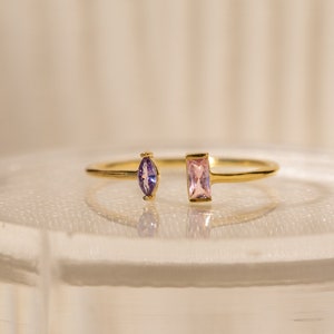 Duo Birthstone Ring by Caitlyn Minimalist Baguette & Marquise Gemstone Ring Handmade Jewelry Perfect Best Friend Gift RM95 zdjęcie 1