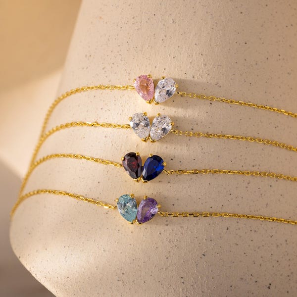 Pulsera Toi et Moi con forma de corazón en forma de lágrima de Caitlyn Minimalist • Pulsera personalizada con piedras preciosas en forma de pera • Joyas para parejas • Regalo para mejor amiga • BM81