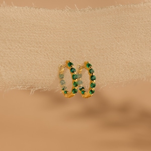 Inside Out Emerald Huggies by Caitlyn Minimalist • Delicate Beaded Earrings • Crystal Hoop Earrings • Emerald Jewelry • Gift for Her • ER482