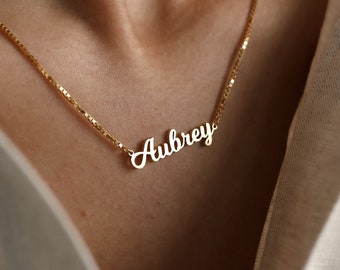 Aangepaste naamketting met boxketting in goud, zilver, roségoud • Babynaamketting • Gepersonaliseerd cadeau voor moeder • NM81F97