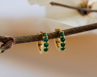 Emerald Huggie Earrings by Caitlyn Minimalist • Dainty Hoop Earrings, Trendy Gemstone Jewelry for Everyday Wear • Friend Gift • ER111