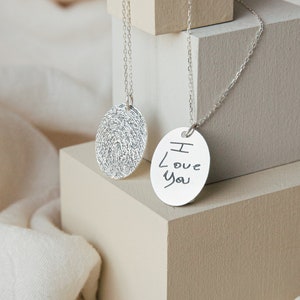 Custom Engraved Fingerprint Necklace by Caitlyn Minimalist • Personalized Memorial Charm Necklace • Silver Jewelry • Gift for Dad • NM48a