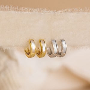 Mother of Pearl Inlay Earrings by Caitlyn Minimalist • Dainty Pearl Huggie Hoop Earrings • Bridesmaid Jewelry • Maid of Honor Gift • ER470