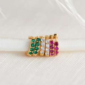Birthstone Huggie Earrings Set by Caitlyn Minimalist • Pave Huggie Hoops in Diamond, Ruby, & Emerald • Personalized Gift for Her • ER111