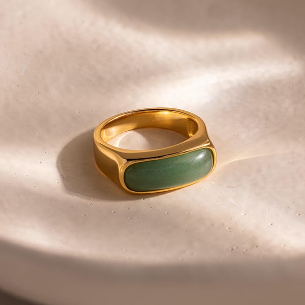 Jade Signet Ring by Caitlyn Minimalist • Green Gemstone Ring • Chunky Statement Ring • Bold Crystal Jewelry • Mothers Gift • RR177