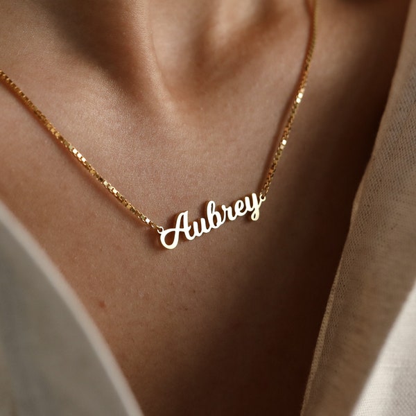 Custom Name Necklace with Box Chain in Gold, Silver, Rose Gold • Baby Name Necklace • Personalized Gift for Mom • NM81F97