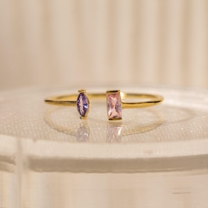 Duo Birthstone Ring by Caitlyn Minimalist • Baguette & Marquise Gemstone Ring • Handmade Jewelry • Anniversary Gift for Her • RM95