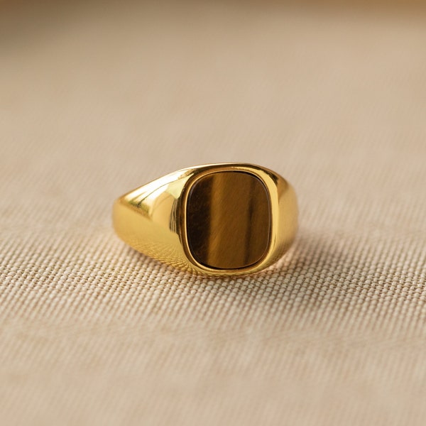 Bague oeil de tigre pour homme par Caitlyn Minimaliste • Grosse bague tendance vintage, chevalière avec pierres précieuses • Cadeau fête des pères • Cadeau petit ami • RR097