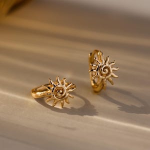 Abstract Sun Earrings by Caitlyn Minimalist • Boho Celestial Huggie Hoops • ER807