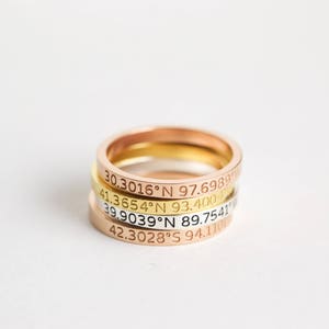 Custom Location Coordinates Ring Dainty Coordinates Stackable Band Latitude Longitude Ring Personalized GPS Location Jewelry RM22F30 image 1