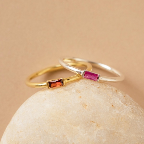 Custom Baguette Birthstone Ring by Caitlyn Minimalist • Dainty Silver Gemstone Ring • Personalized Minimalist Jewelry • Gift for Her • RM86