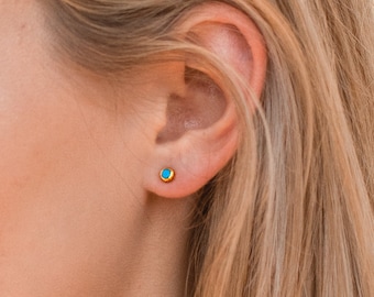 Turquoise Stud Earrings for Minimalist Look • Dainty Diamond Earrings • Perfect to Pair with any of Your Sets • Gift for Her • ER038