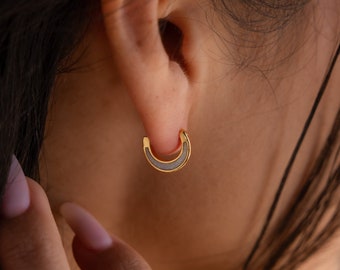 Half Moon Opal Huggies by Caitlyn Minimalist • Helix Cartilage Hoop Earrings • Dainty Opal Jewelry for Everyday • Gift for Her • ER345