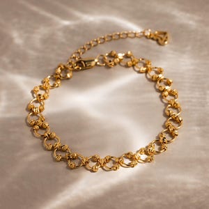 Orbit Bead Chain Bracelet by Caitlyn Minimalist • Textured Circle Loop Link Bracelet  • Unique Jewelry • Girlfriend Gift • BR164