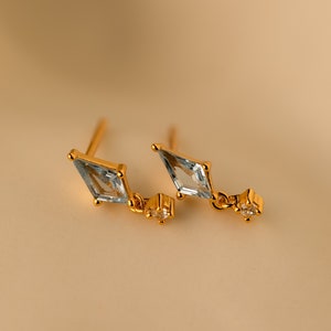 Aquamarine Kite Earrings by Caitlyn Minimalist • Geometric Dangling Charm Earrings • Dainty Diamond Jewelry • Friendship Gift • ER441