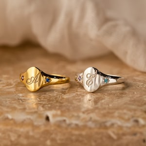 Aangepaste zegelring met initialen van Caitlyn, minimalistisch • Zilveren gegraveerde geboortesteenring • Statementsieraden • Moederdagcadeau • 113NIF67