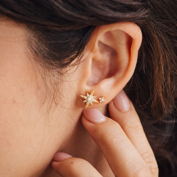 Starburst Stud Earrings by Caitlyn Minimalist • Statement Opal Star Earrings • Dainty Gemstone Jewelry • Mom Gift • ER269
