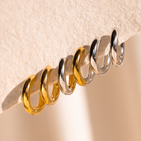 Chunky Hoop Earrings by Caitlyn Minimalist • Mixed Metal Earrings • Everyday Gold & Silver Earrings • Anniversary Gift for Wife • ER454