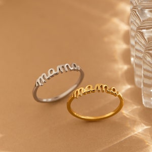 Dainty Mama Ring by Caitlyn Minimalist • New Mom Gift in Gold, Sterling Silver • Minimalist Mom Jewelry • Perfect Gift for Mom • RR126