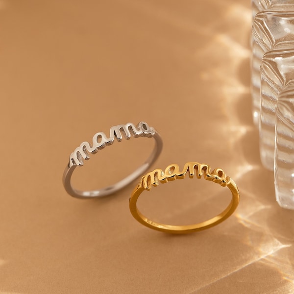 Dainty Mama Ring by Caitlyn Minimalist • New Mom Gift in Gold, Sterling Silver • Minimalist Mom Jewelry • Perfect Gifts for Mom • RR126