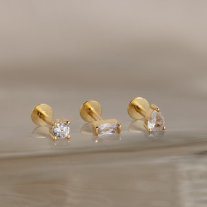 Mixed Diamond Earring Set by Caitlyn Minimalist • Geometric Birthstone Flat Back Studs • Dainty Cartilage Earring • Gifts for Women • ER614