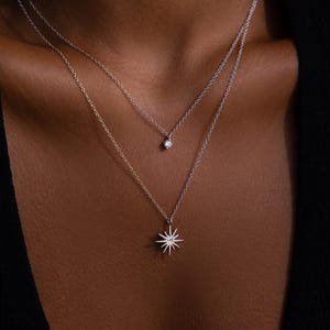 North Star Layered Necklace by Caitlyn Minimalist • Diamond Drop Necklace • Silver Charm Necklace • Celestial Jewelry • Gift for Her • NR051