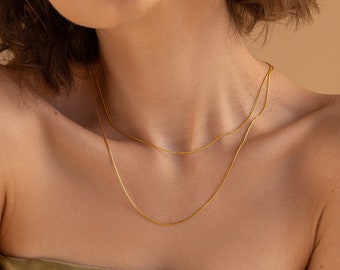 Thin Chain Layered Necklace by Caitlyn Minimalist • Dainty Choker Chain • Layered Necklaces in Gold & Silver • Gift for Mom • NR167